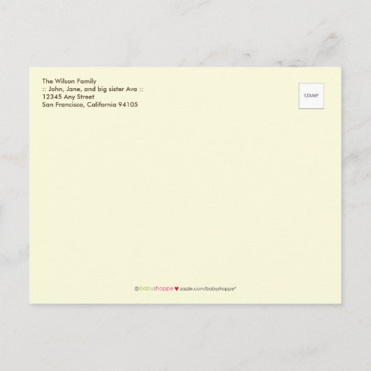 ツイートベビー告知はがき(オレンジ) 案内ポストカード (裏面)