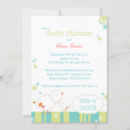 ツイート冬の鳥の男の赤ちゃんシャワー 招待状