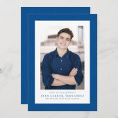 ツイードクラシックフレームシンプルブルーフォト卒業 案内状 (正面/裏面)