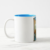 ツイードバレースコットランド魚釣りポスター ツートーンマグカップ (左)