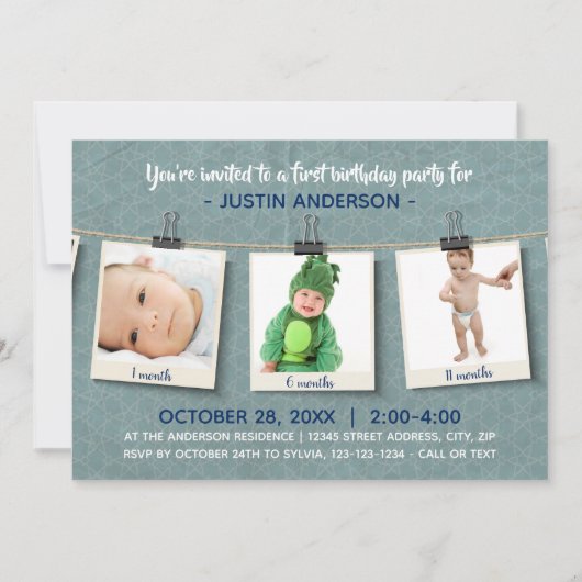 ツイーンに3枚の写真 - 誕生日パーティーの招待状 招待状 (正面)