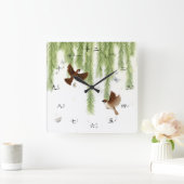 ツイ中国のン・フハオ・スク付きスズメ スクエア壁時計 (ホーム)