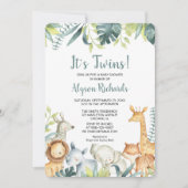 ツイ男女兼用ンサファリ動物の赤ちゃんシャワー 招待状 (正面)