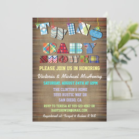 ツイ素朴ン男の赤ちゃんベビーシャワー招待状 招待状 (スタンド正面)