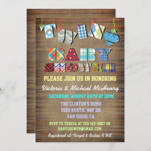 ツイ素朴ン男の赤ちゃんベビーシャワー招待状 招待状 (正面/裏面)