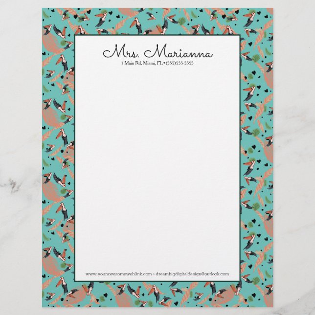 ツウ絵画カン・グリーンバード模様 レターヘッド (正面)