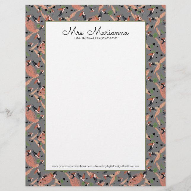 ツウ絵画カン・グリーンバード模様 レターヘッド (正面)