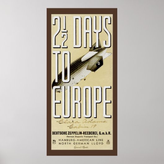 ツェッペリンヒンデンバーグヴィンテージ旅行ポスター ポスター (正面)