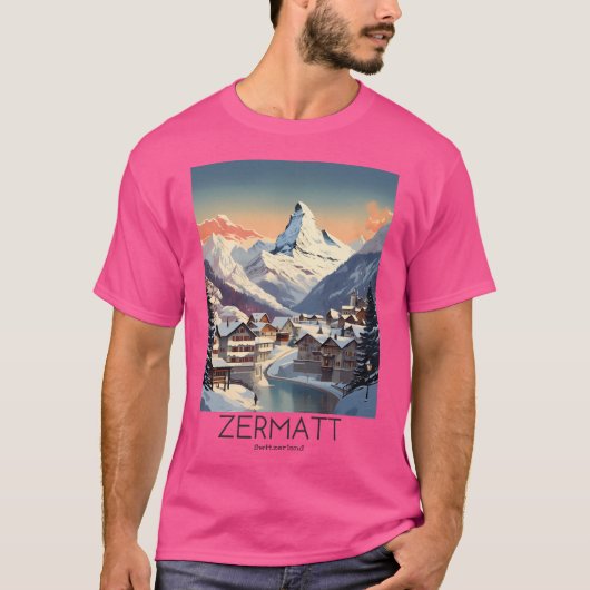 ツェルマットのヴィンテージ旅行イラストレーション – スイス Tシャツ (正面)