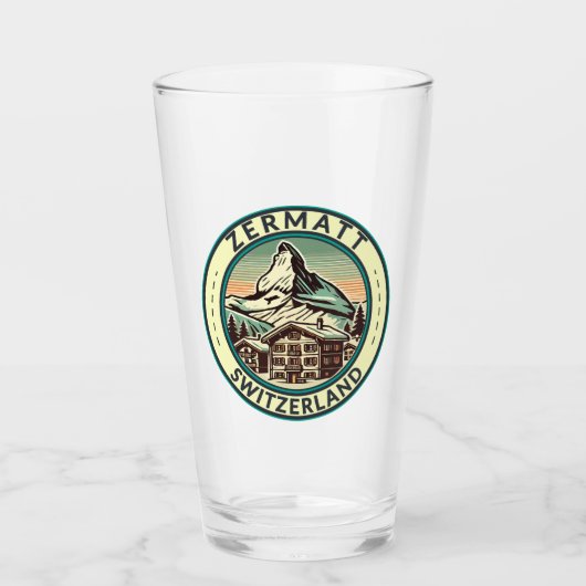 ツェルマットスイスイラストレーショントラベルアートバッジ タンブラーグラス (正面)