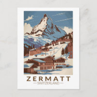 ツェルマットスイスイラストレーショントラベルアートレトロ