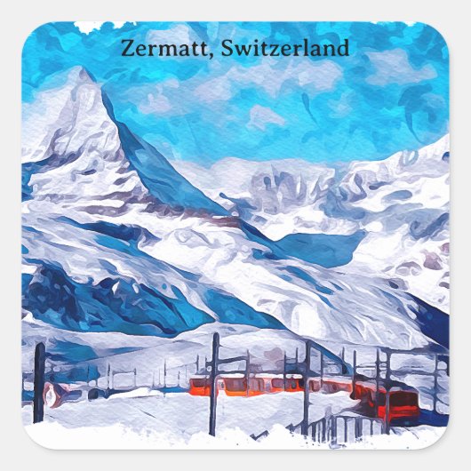 ツェルマットスイススイスアルプス冬水カラー スクエアシール (正面)