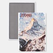 ツェルマットスイススイスアルプス水彩画 マグネット (正面/裏面)