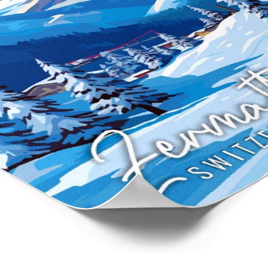 ツェルマットスイスヴィンテージ旅行イラストレーション ポスター (角)