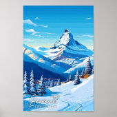 ツェルマットスイスヴィンテージ旅行イラストレーション ポスター (正面)