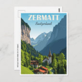 ツェルマットスイスヴィンテージ旅行山のピーク ポストカード (正面/裏面)
