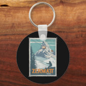 ツェルマットスイス冬スキースノーボーディングスキー キーホルダー (正面)
