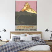 ツェルマットマッターホルンヴィンテージスイススキー キャンバスプリント (インサイチュ (寝室))