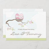 -ツカスタムインピンクベビー鳥 招待状 (正面/裏面)