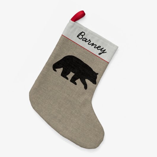 ツキノワグマのシルエットの荒野の野性生物郡 スモールクリスマスストッキング (正面 (吊り時))