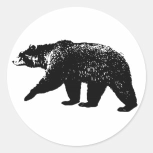 ツキノワグマのシルエット、デジタルグラフィック ラウンドシール