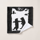 ツキノワグマの木のフクロウを踊る2シルエット バスタオルセット (ウォッシュタオル)