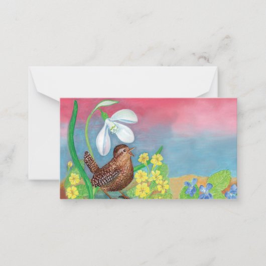 ツグミ & スノードロップ & 春 ノートカード (正面)