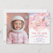 ツザムーンガールピンク宇宙誕生日写真 招待状 (正面)
