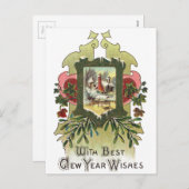 ツタとヤドリギのヴィンテージ新年 シーズンポストカード (正面/裏面)