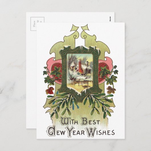 ツタとヤドリギのヴィンテージ新年 シーズンポストカード (正面/裏面)