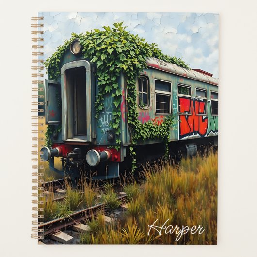 ツタと落書きで覆われた廃れた列車 プランナー手帳 (正面)