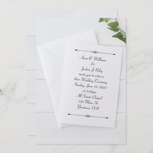 ツタの付いた白い結婚式招待状 招待状 (正面/裏面)