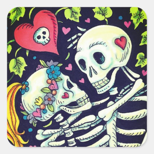 ツタの恋人たち、恋人の骸骨が抱擁 スクエアシール (正面)