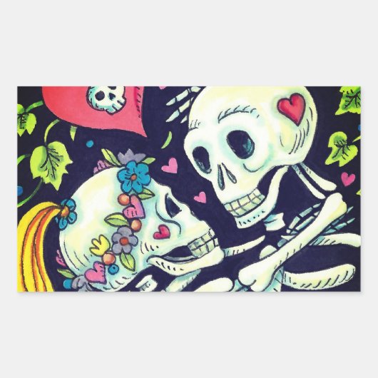 ツタの恋人たち、恋人の骸骨が抱擁 長方形シール (正面)