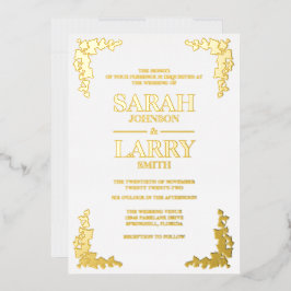 ツタエレガント結婚伝統的金ゴールド 箔招待状