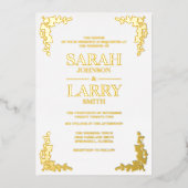 ツタエレガント結婚伝統的金ゴールド 箔招待状 (正面)