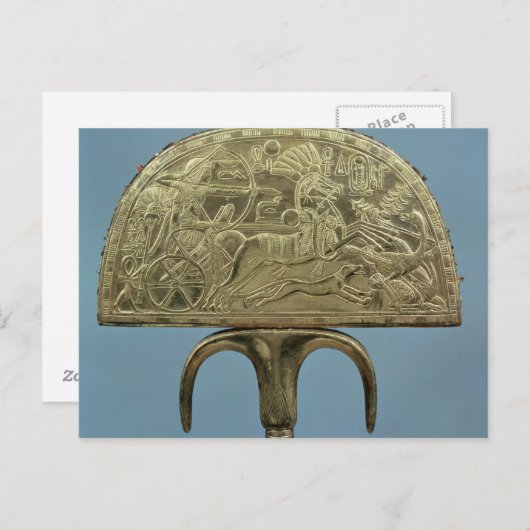 ツタンカムンの墓からのダチョウの羽根の扇 - エジプト新王国時代（紀元前1370-1352年）のダチ ポストカード (正面/裏面)