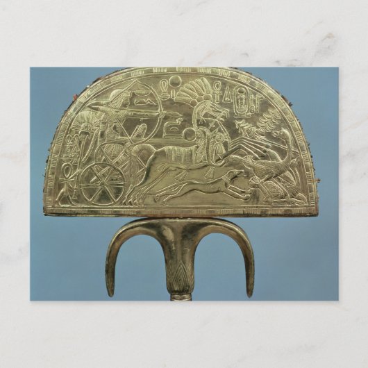 ツタンカムンの墓からのダチョウの羽根の扇 - エジプト新王国時代（紀元前1370-1352年）のダチ ポストカード (正面)