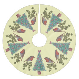 ツタ飾とロビンのクリスマスツリー ブラッシュドポリエステルツリースカート