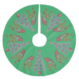 ツタ飾とロビンのクリスマスツリー ブラッシュドポリエステルツリースカート