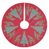 ツタ飾とロビンを持つクリスマスツリー ブラッシュドポリエステルツリースカート (正面)