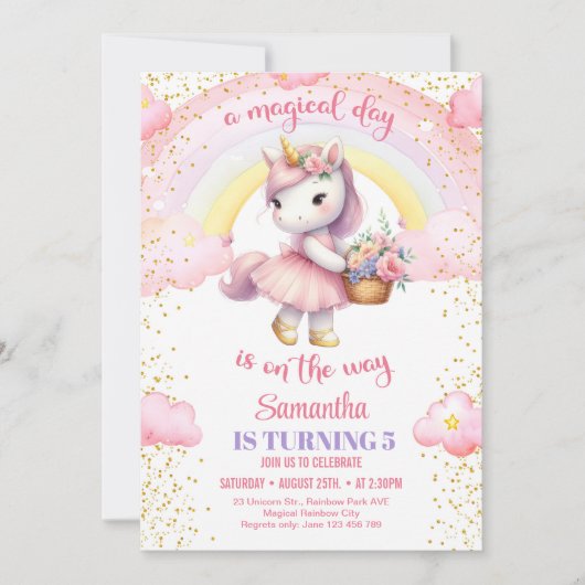 ツチュドレスと花5th水色ユニコーン 招待状 (正面)