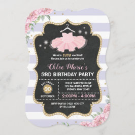 ツチュバレリナパープル金ゴールドフローラ誕生日招待状 招待状