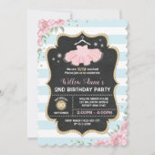 ツチュバレリナブルーピンク金ゴールド誕生日招待状 招待状 (正面)