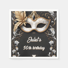 ツチュブラック金ゴールドシックなマスカレード50th誕生日 スタンダードカクテルナプキン
