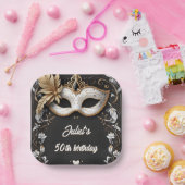 ツチュブラック金ゴールドシックなマスカレード50th誕生日 ペーパープレート (パーティー)