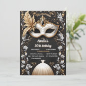 ツチュブラック金ゴールドシックなマスカレード50th誕生日 招待状 (スタンド正面)