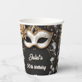 ツチュブラック金ゴールドシックなマスカレード50th誕生日 紙コップ (裏面)