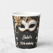 ツチュブラック金ゴールドシックなマスカレード50th誕生日 紙コップ (正面)