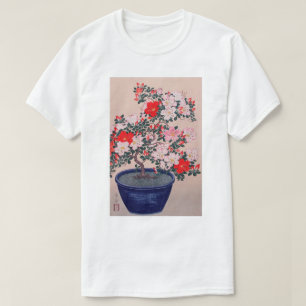 ツツジの盆栽,小原古邨盆栽つつじ，大原小村，浮世絵 Tシャツ